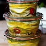 This simple, delicious recipe for Pickled Zucchini takes only 20 minutes of hands-on time before going in your fridge! Layer  them in burgers, sandwiches and wraps or serve as a tasty side dish!  Vegan. 