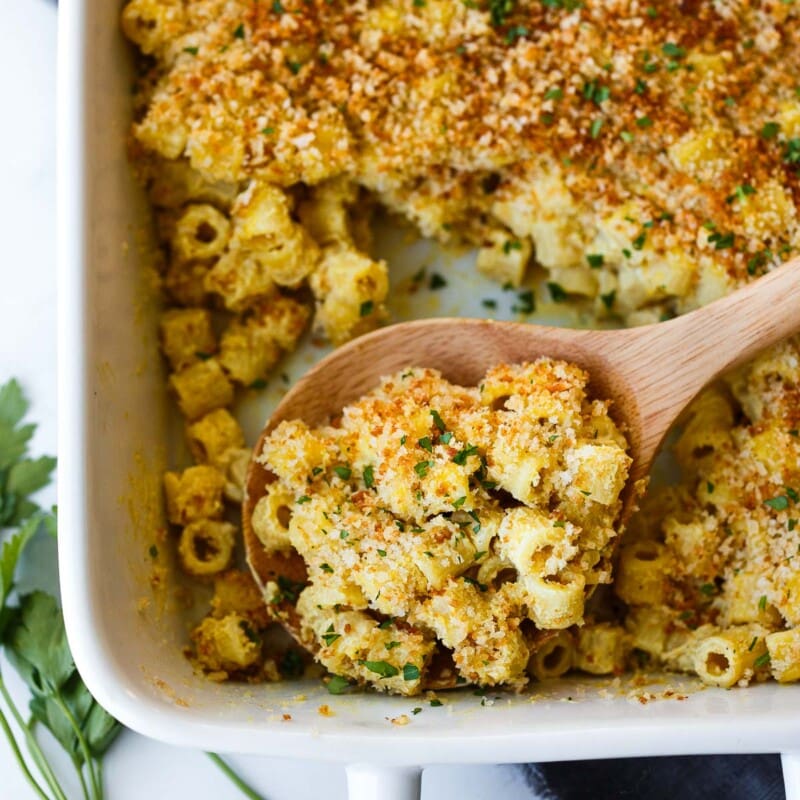 vegan mac and cheese made with tofu, and no cashews