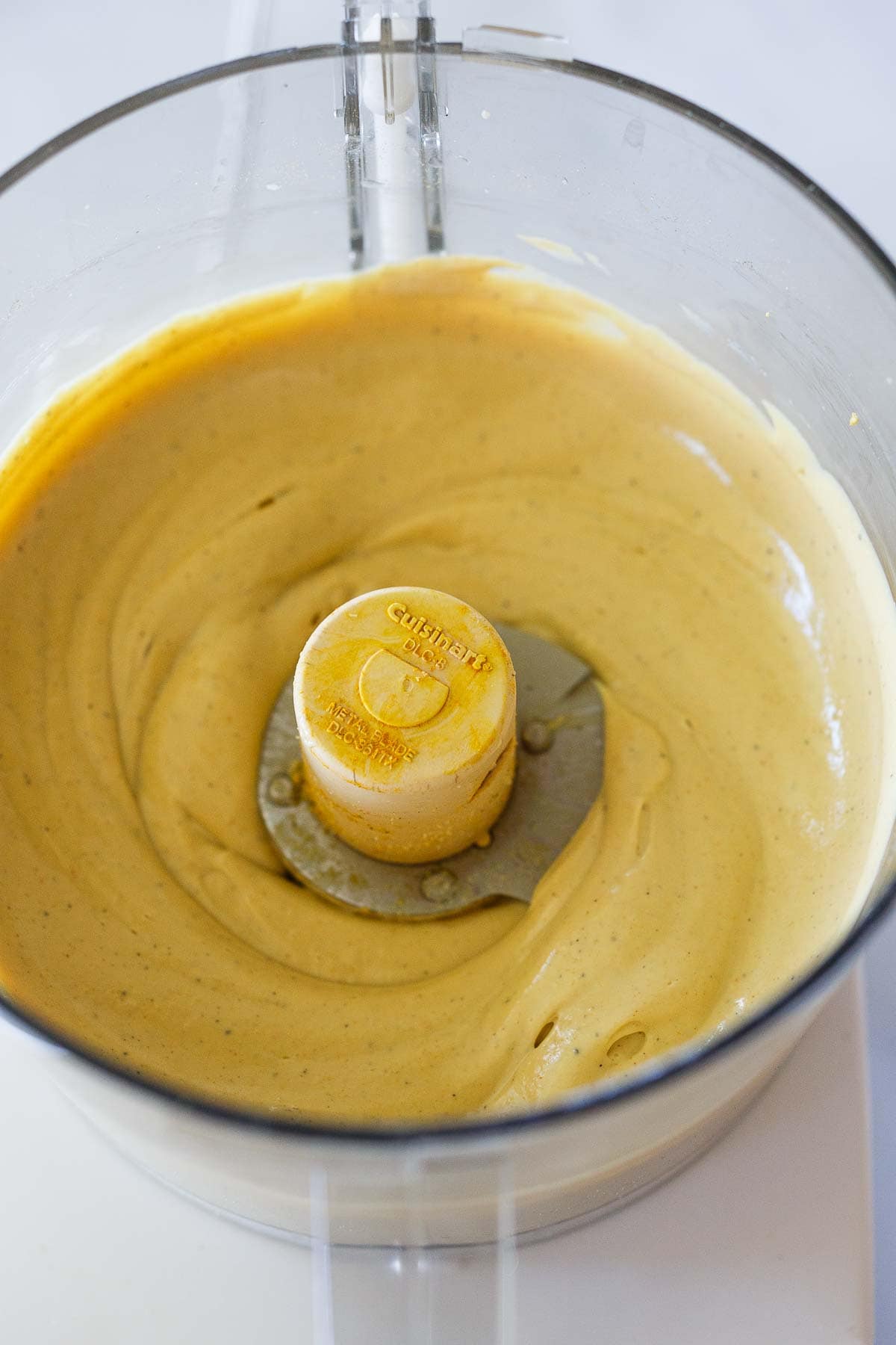 creamy vegan mac and cheese sauce in food processor. 