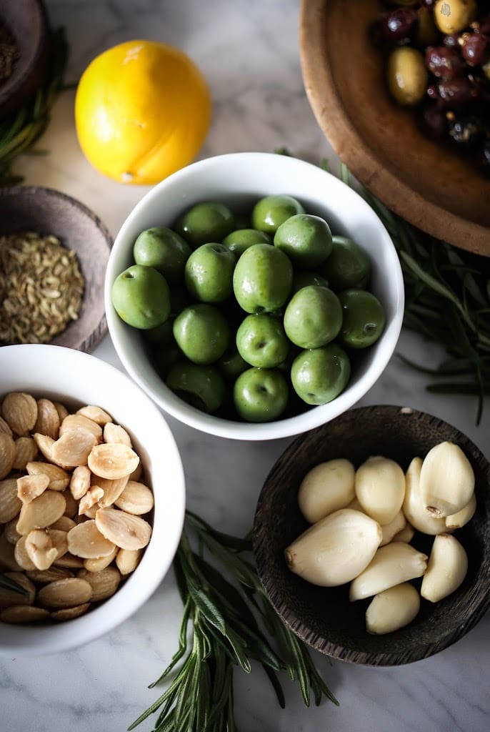 ingredients in warm olives. 