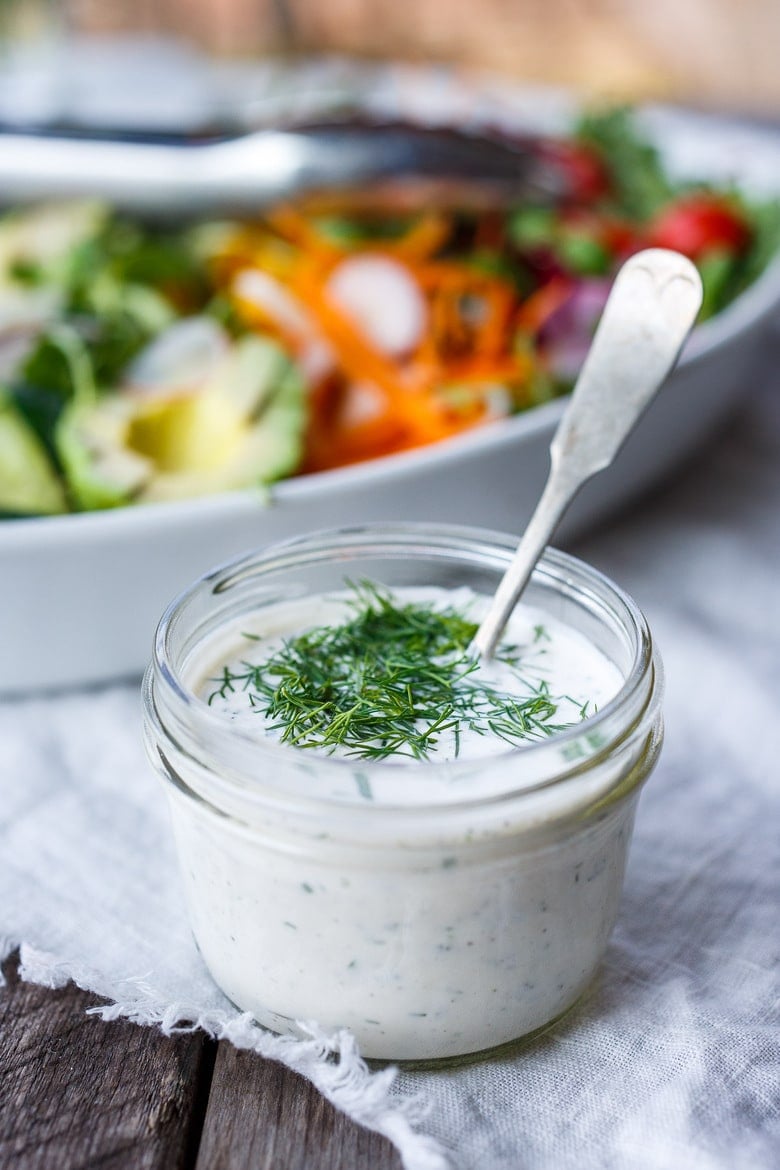 Dilly ranch dressing with rainbow salad.