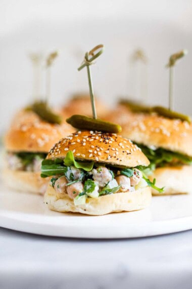 Chickpea salad sandwiches turned into sliders.