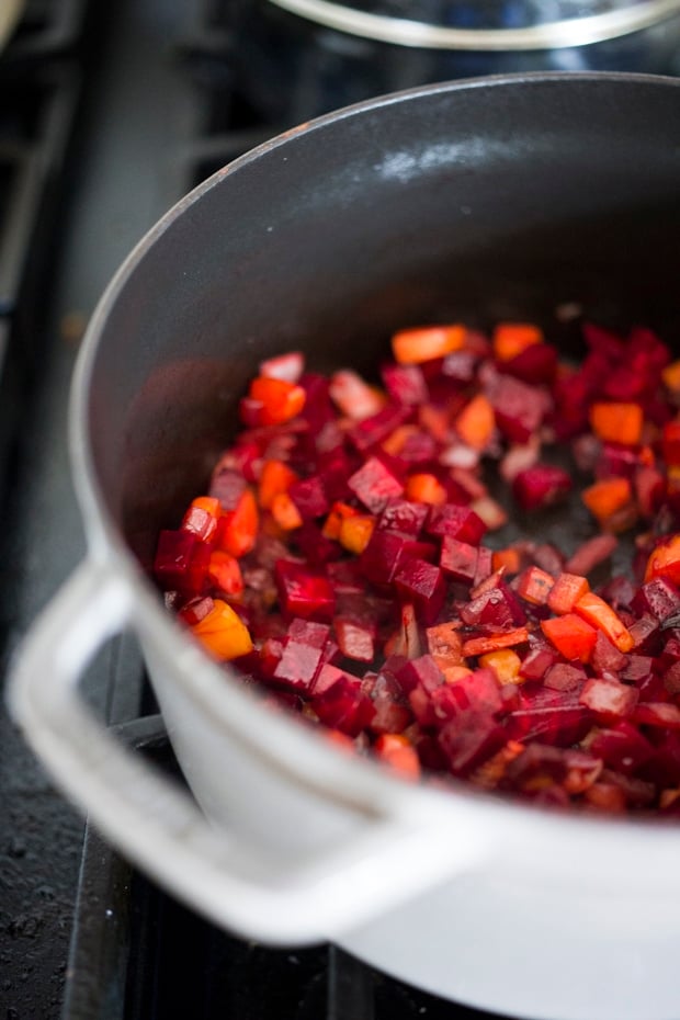 Lentils and Beet Soup - a healthy vegan stew or soup, that can be served on its own, or as a side dish to fish, chicken or meat. Vegan and Gluten free! #lentilsoup #veganlentilsoup #beets #lentilsandbeets #glutenfree #vegan #lentilsouprecipe