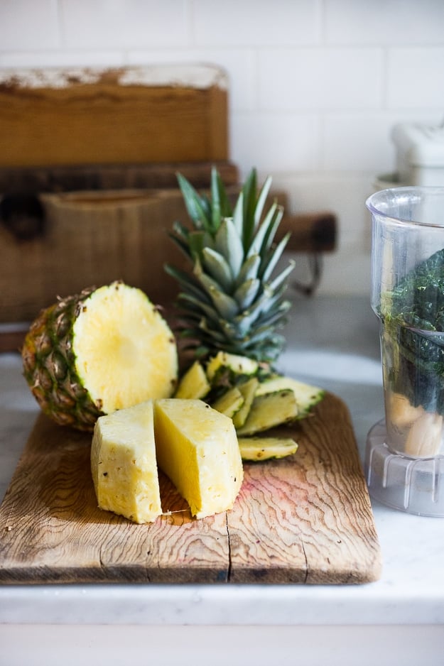 Prepping the matcha smoothie ingredients.