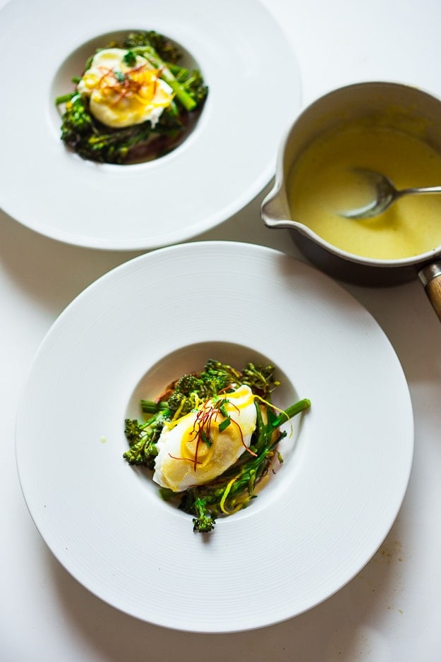 This delicious Vegetarian Eggs Benedict recipe is made with broccolini and a tangy, luscious Meyer Lemon Hollandaise sauce.  Dreamy and delicious! Vegan-adaptable! 