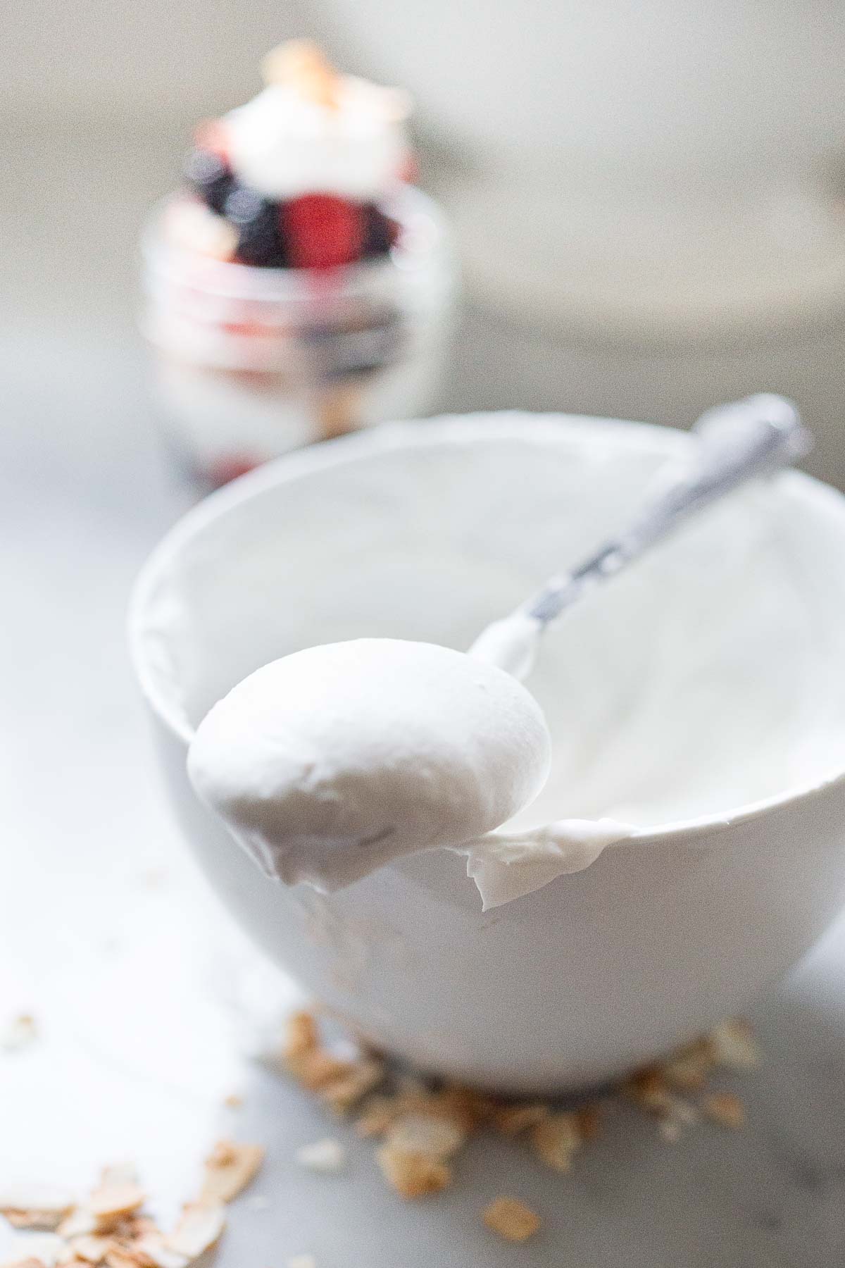 whipped coconut cream in a bowl.
