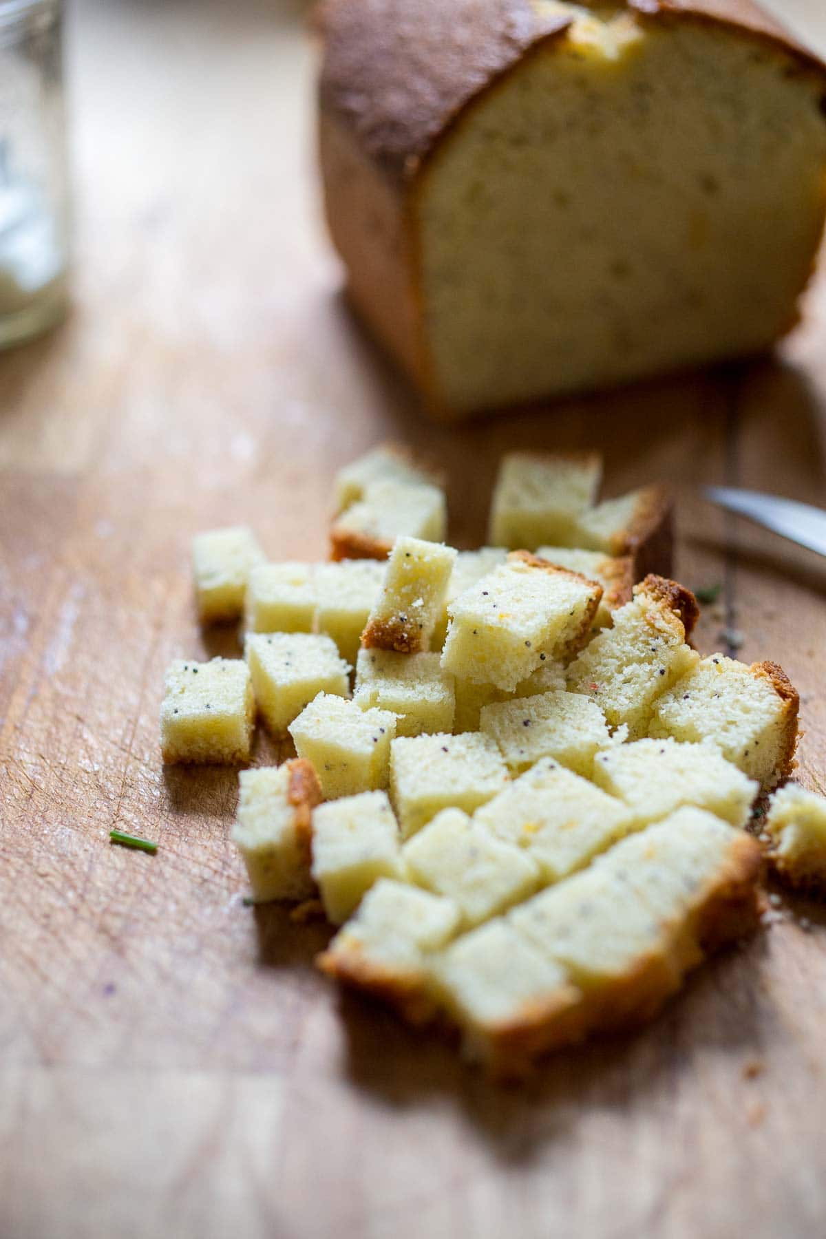 lemon cake cut in to cubes for trifle recipe