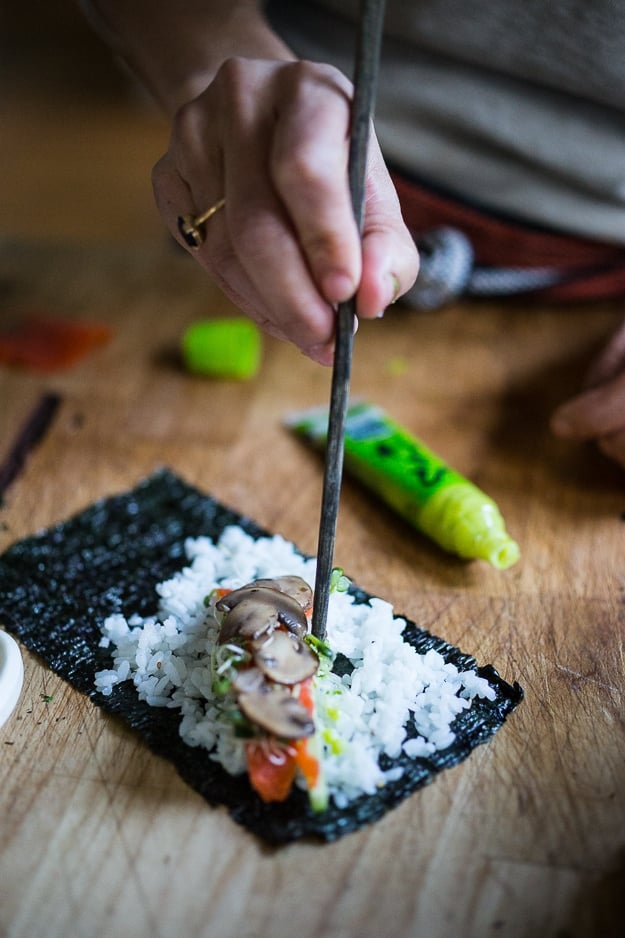 assembling hand rolls. 