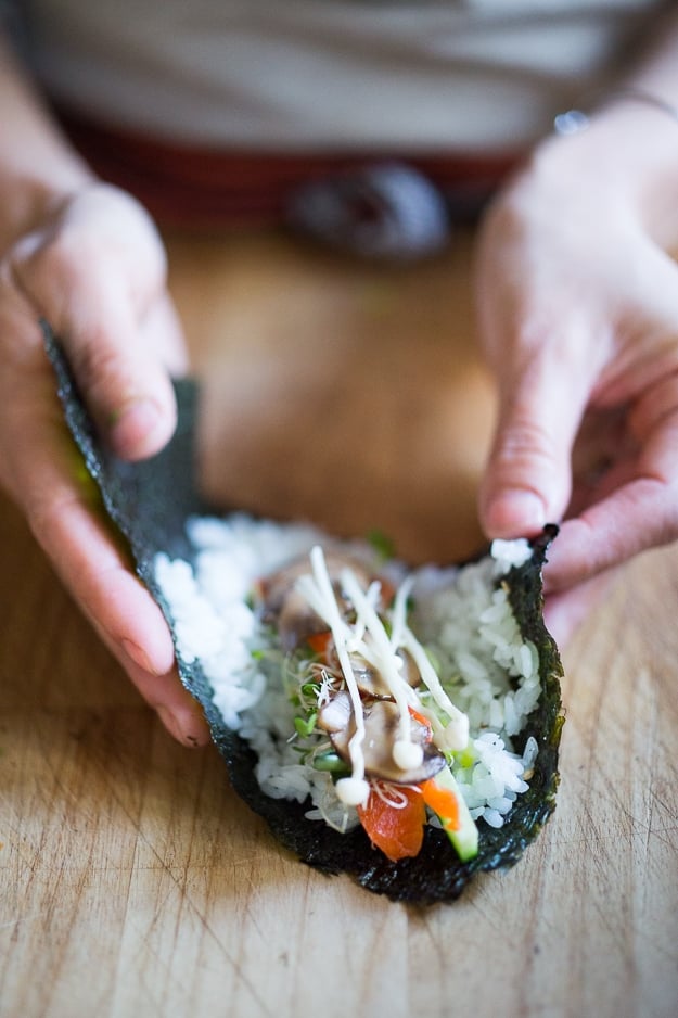 making hand rolls. 