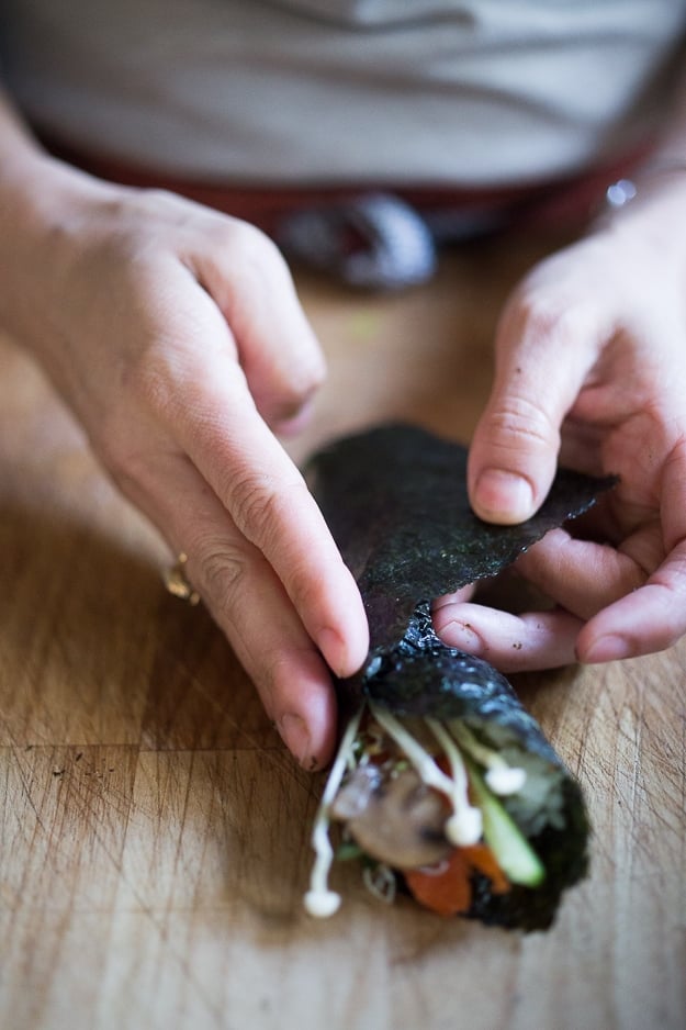 folding over hand rolls. 