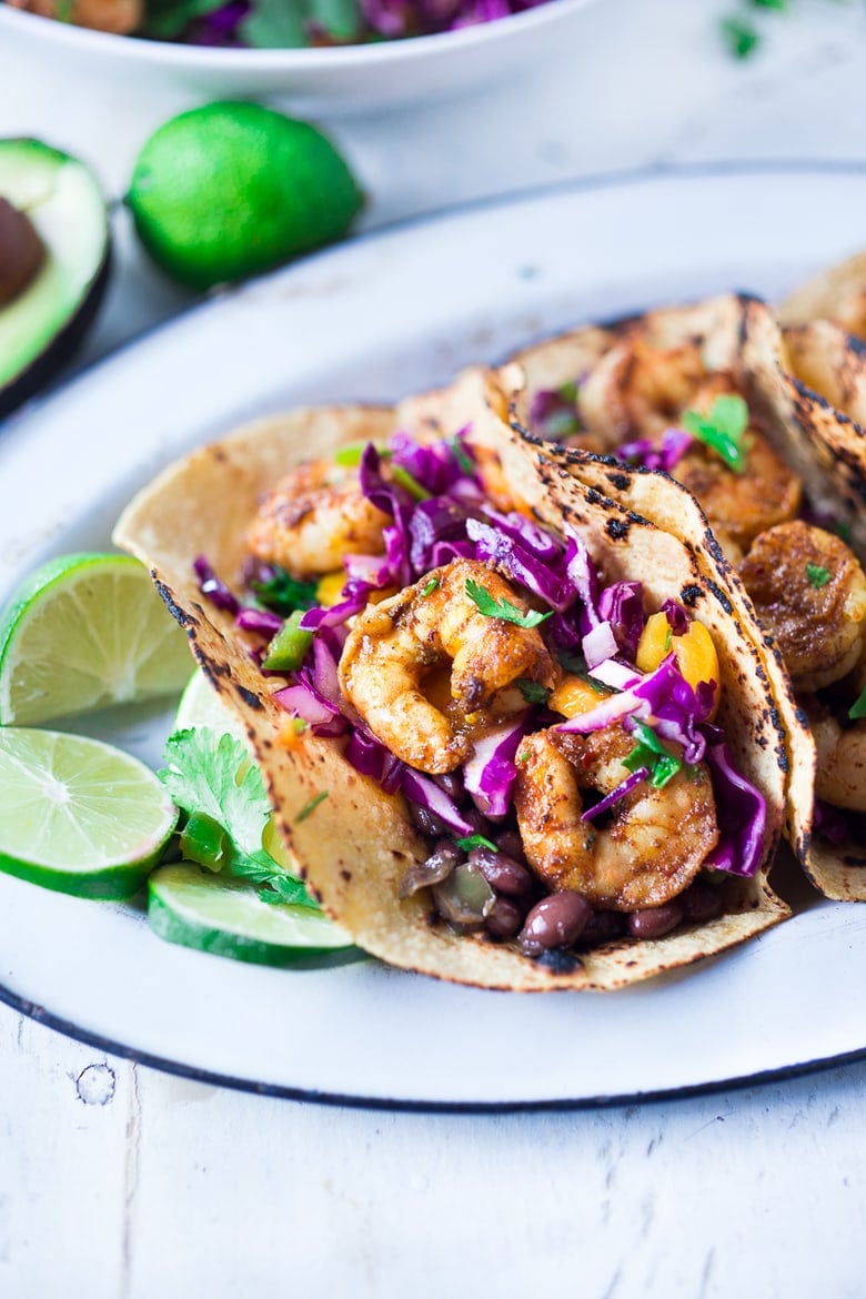Our 50 BEST Grilling Recipes: Grilled Caribbean Shrimp Tacos with cuban-style blackens and Mango Cabbage Slaw