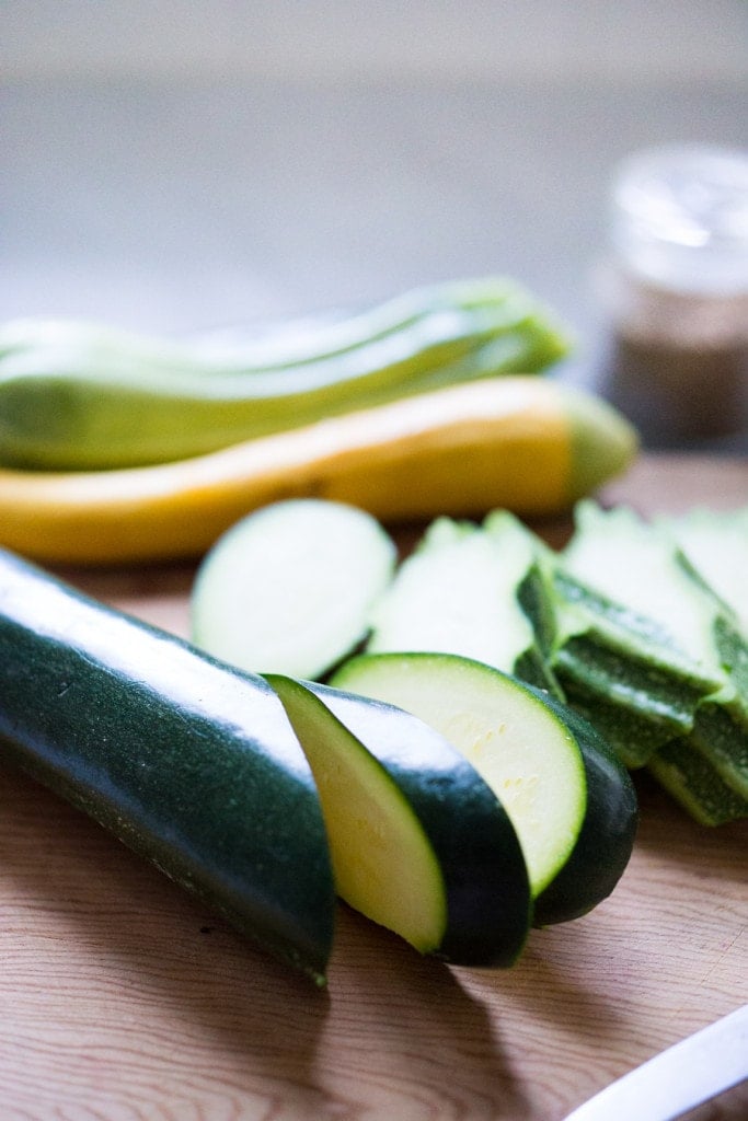 Slicing the zucchini.