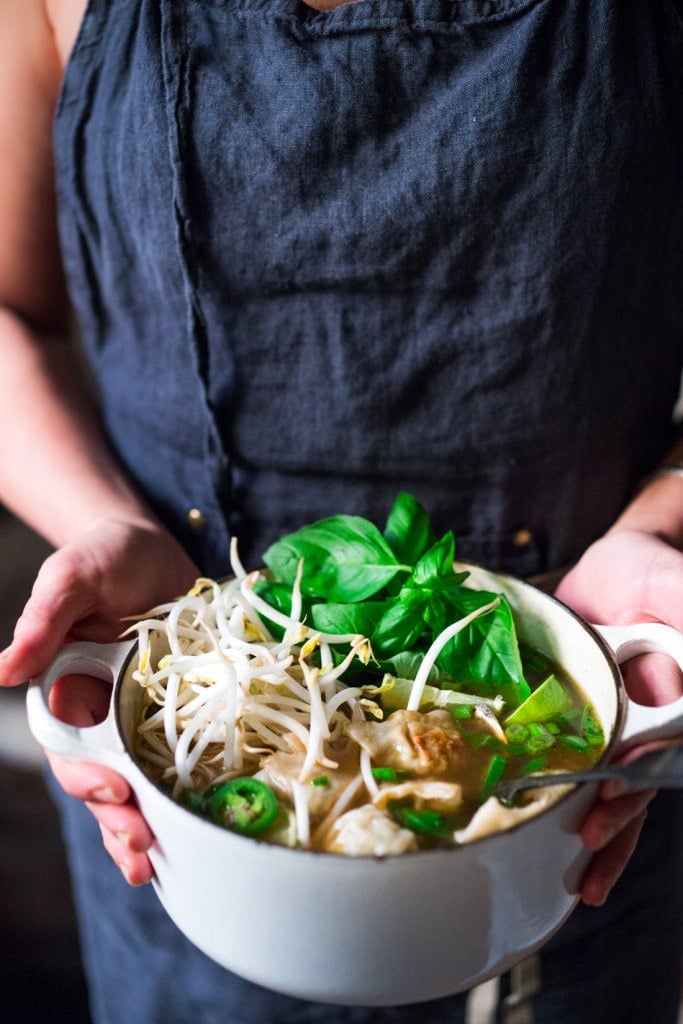 This lightning-speed Wonton Soup is made with a flavorful Vietnamese pho broth. Make it in 15 minutes flat! Vegan adaptable. 