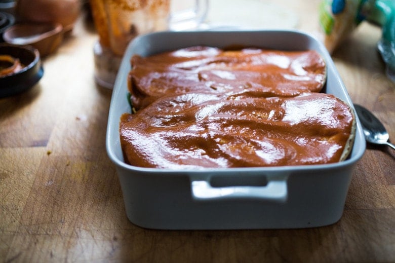 the top layer of casserole with sauce.
