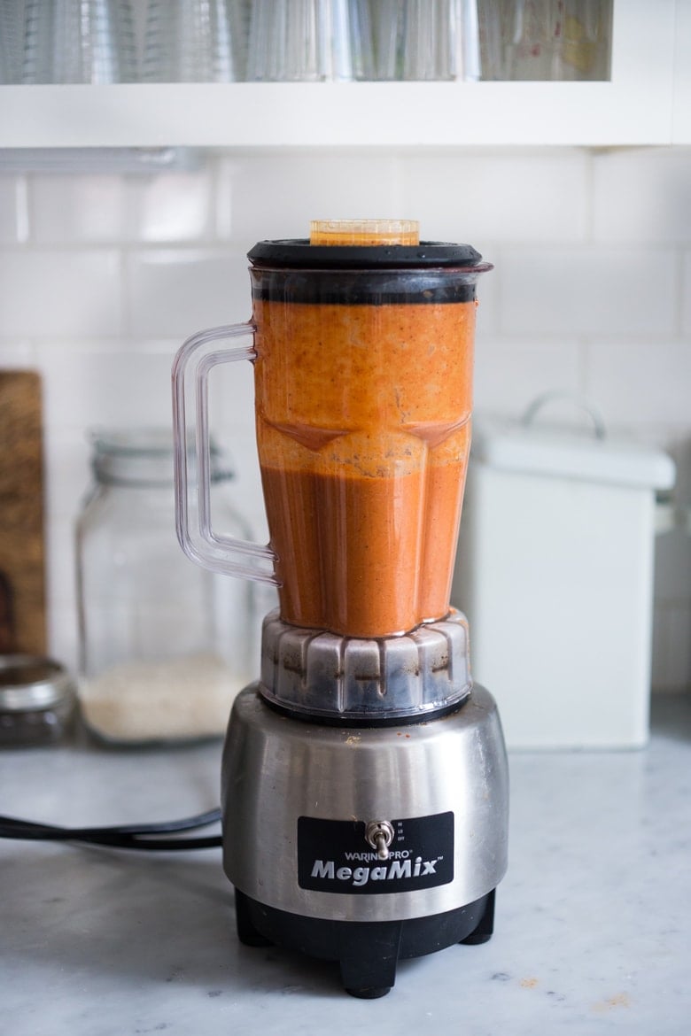 blending the enchilada sauce