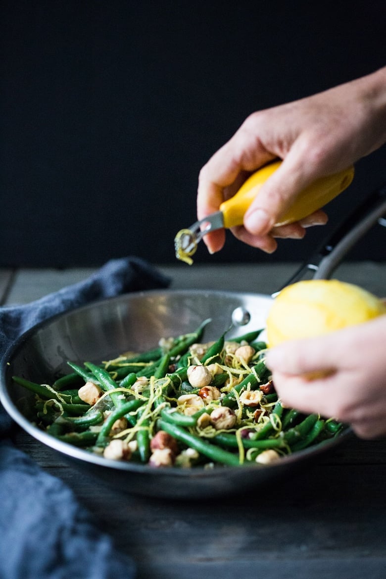 Truffled Green beans with Hazelnuts, Shallots and Lemon Zest - a quick, delicious and elegant side dish, perfect for the holidays. | www.feastingathome.com 