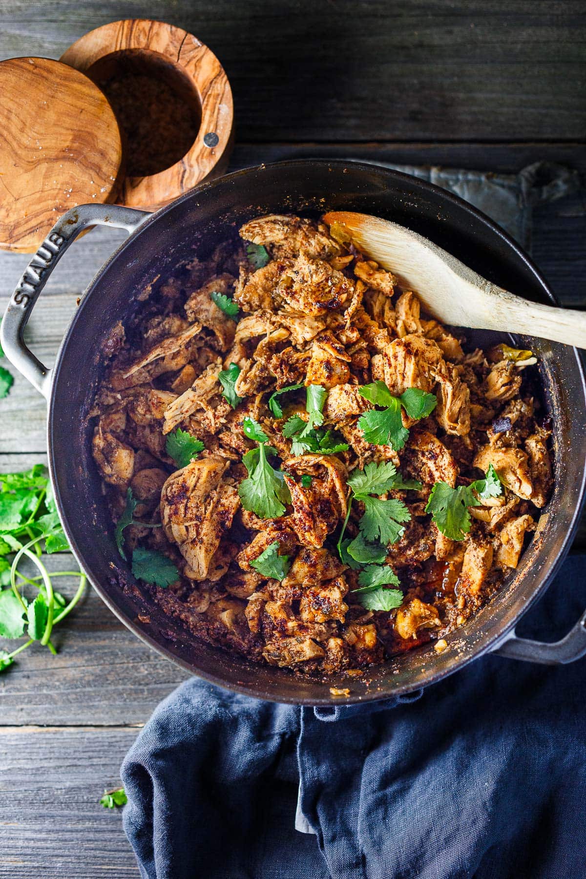 chicken carnitas recipe in a dutch oven.