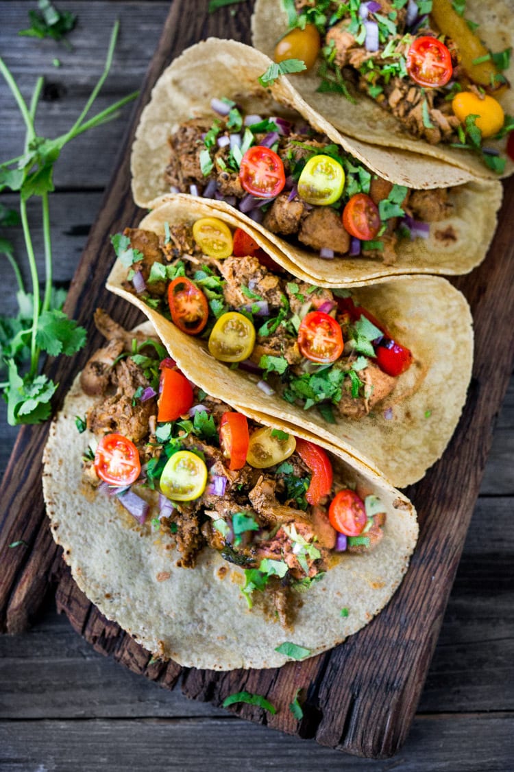 Chicken carnitas tacos. 
