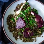 Warm Lentils with chard, roasted beets, goat cheese and spring herbs. | www.feastingathome.com