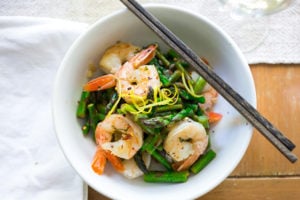 Shrimp Asparagus Stir Fry with Lemon and Basil -a delicious and healthy skillet meal that can be made in just 15-minutes! Low-carb and GF.