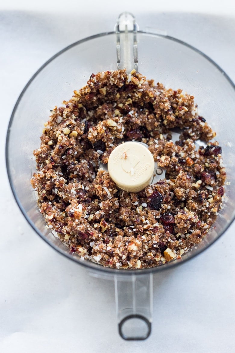 making energy balls in a food processor. 