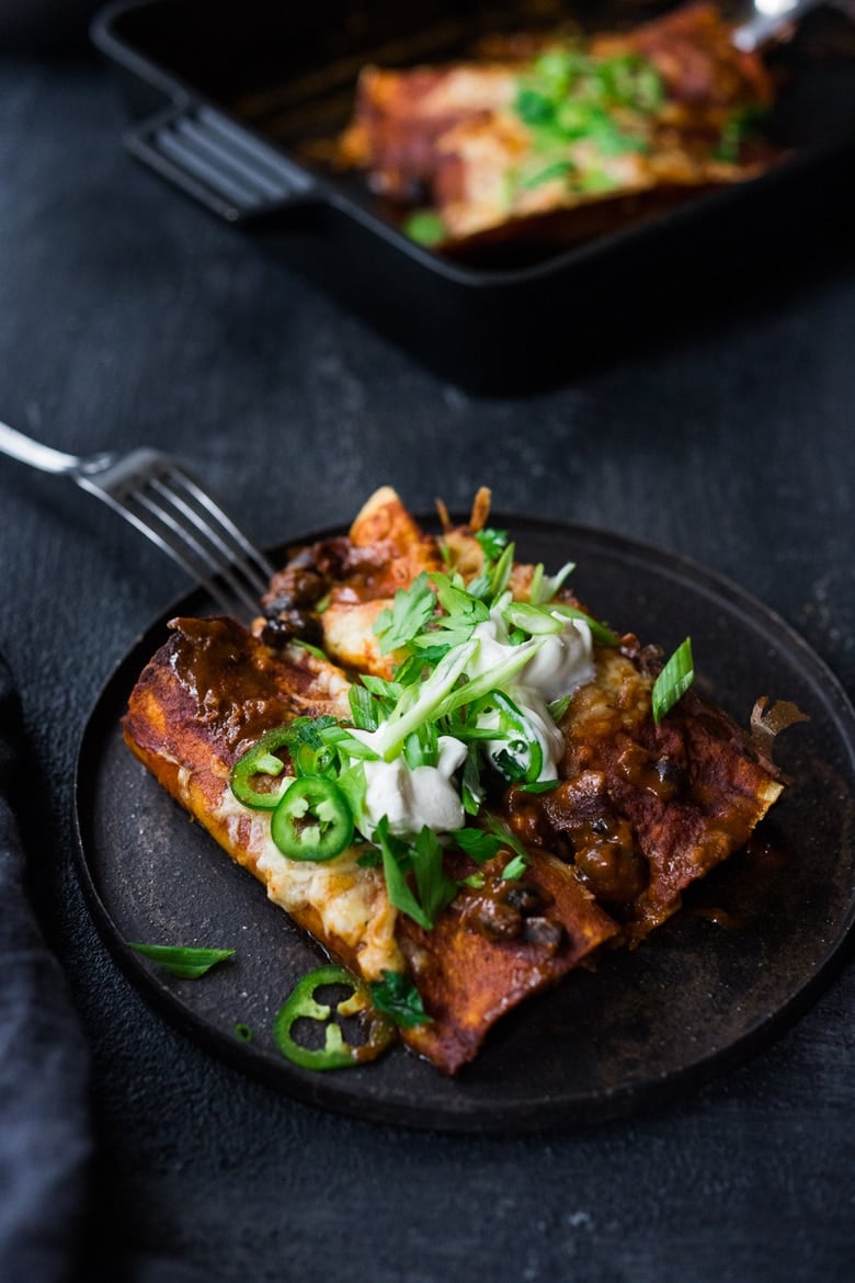 chicken enchiladas These Turkey Enchiladas with black beans are so hearty and flavorful! Make them with leftover Thanksgiving turkey and our 5-minute Homemade Enchilada Sauce. A tasty easy meal that can be eaten now, or frozen for later!