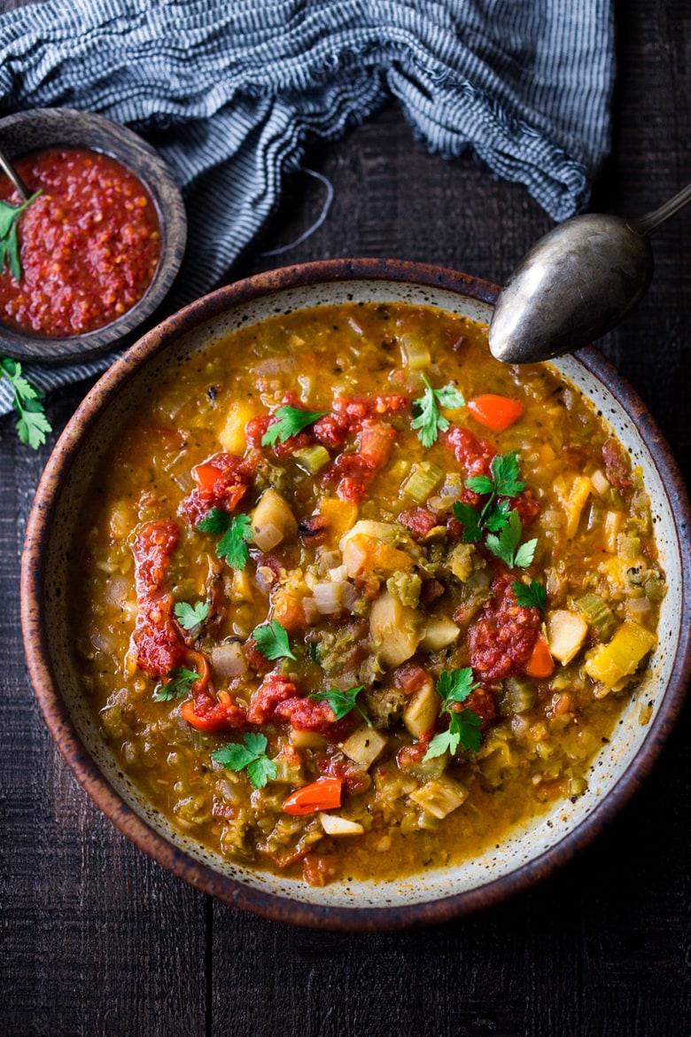 Instant Pot Split Pea Soup with Harissa 