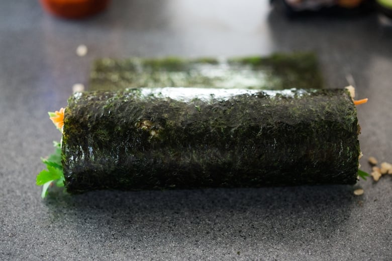 a rolled sushi burrito. 
