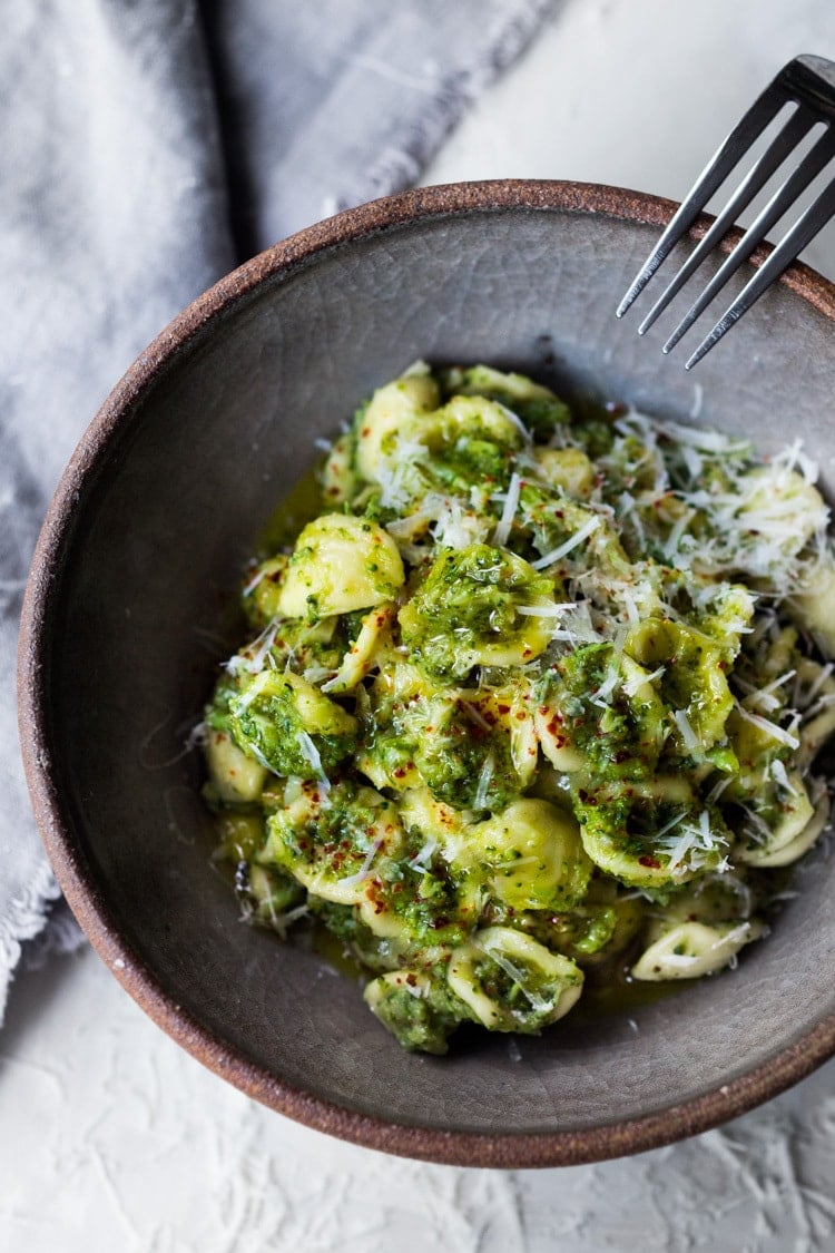 Orecchiette Pasta with Broccoli Sauce in a bowl. 