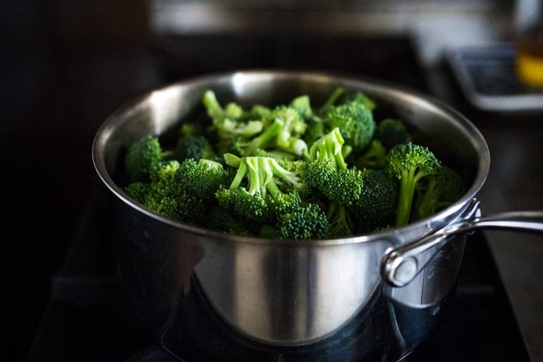steaming  the broccoli 