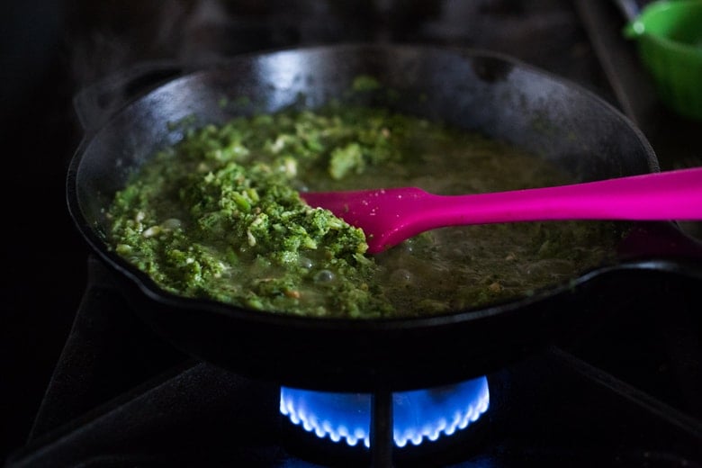 making the broccoli sauce.
