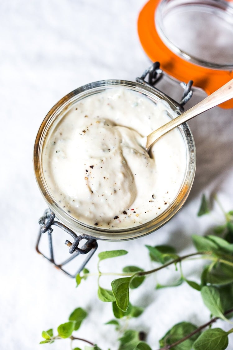 Vegan Ranch Dressing in a jar.