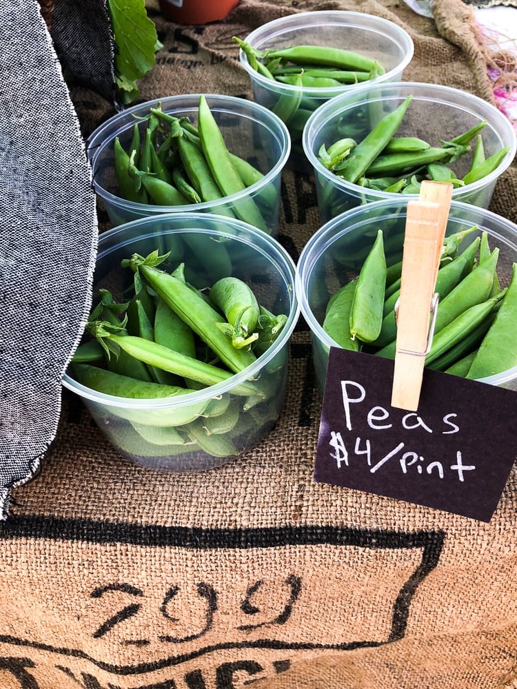 River City Youth Ops- Farmers market Stand with peas for sale.