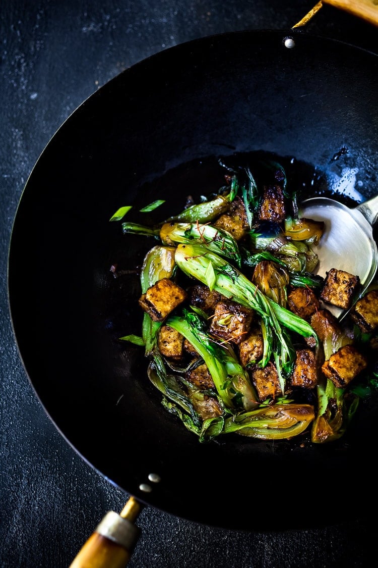 Black Pepper Tofu with Bok Choy - a simple healthy tofu stir fry that is vegan and can be made in under 30 minutes! Vegan and Gluten Free! #tofustirfry #tofustirfryreicpes #blackpeppertofu #vegan #healthystirfry #stirfry #tofu #bokchoy #veganstirfry