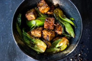 A simple delicious recipe for Black Pepper Tofu with Bok Choy - a tasty vegan meal that can be made in under 30 minutes!