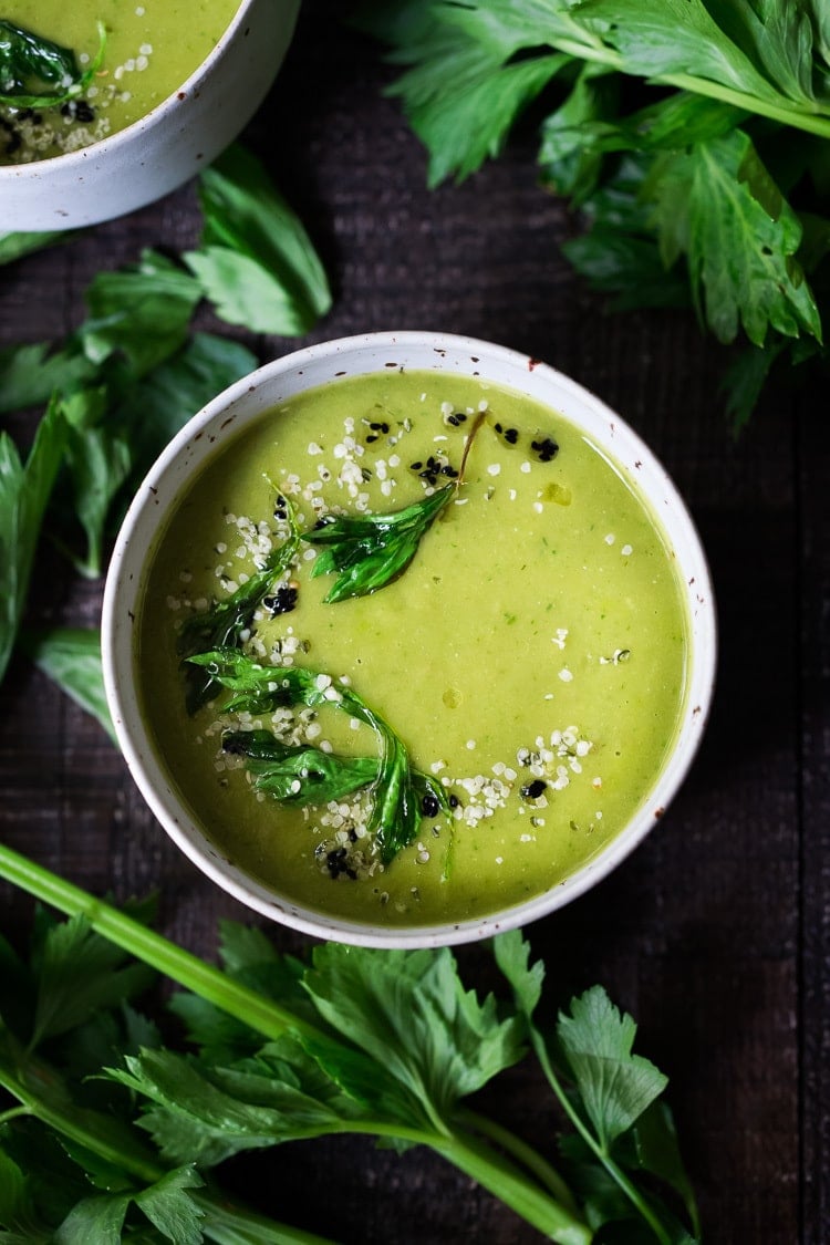 Celery soup in a bowl