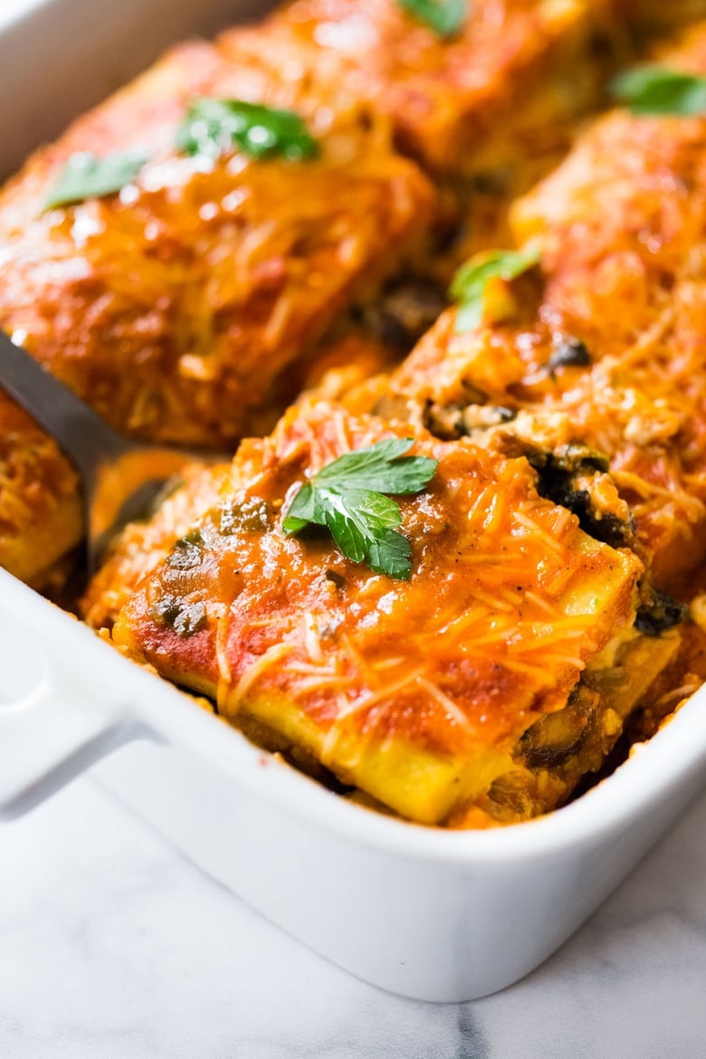 Polenta lasagna in a baking dish