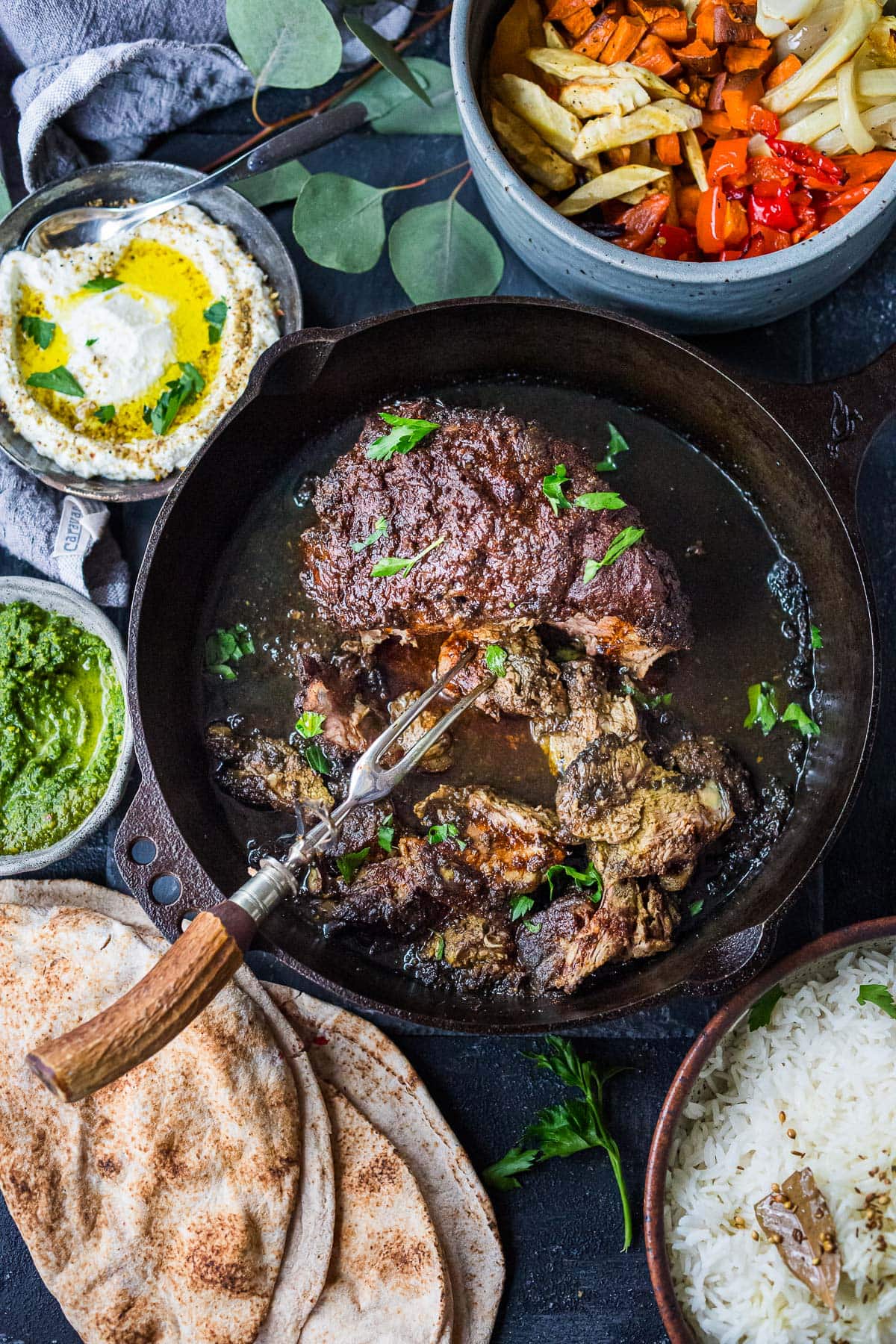 What to serve with lamb shawarma- tahini sauce, rice, and vegetables. 