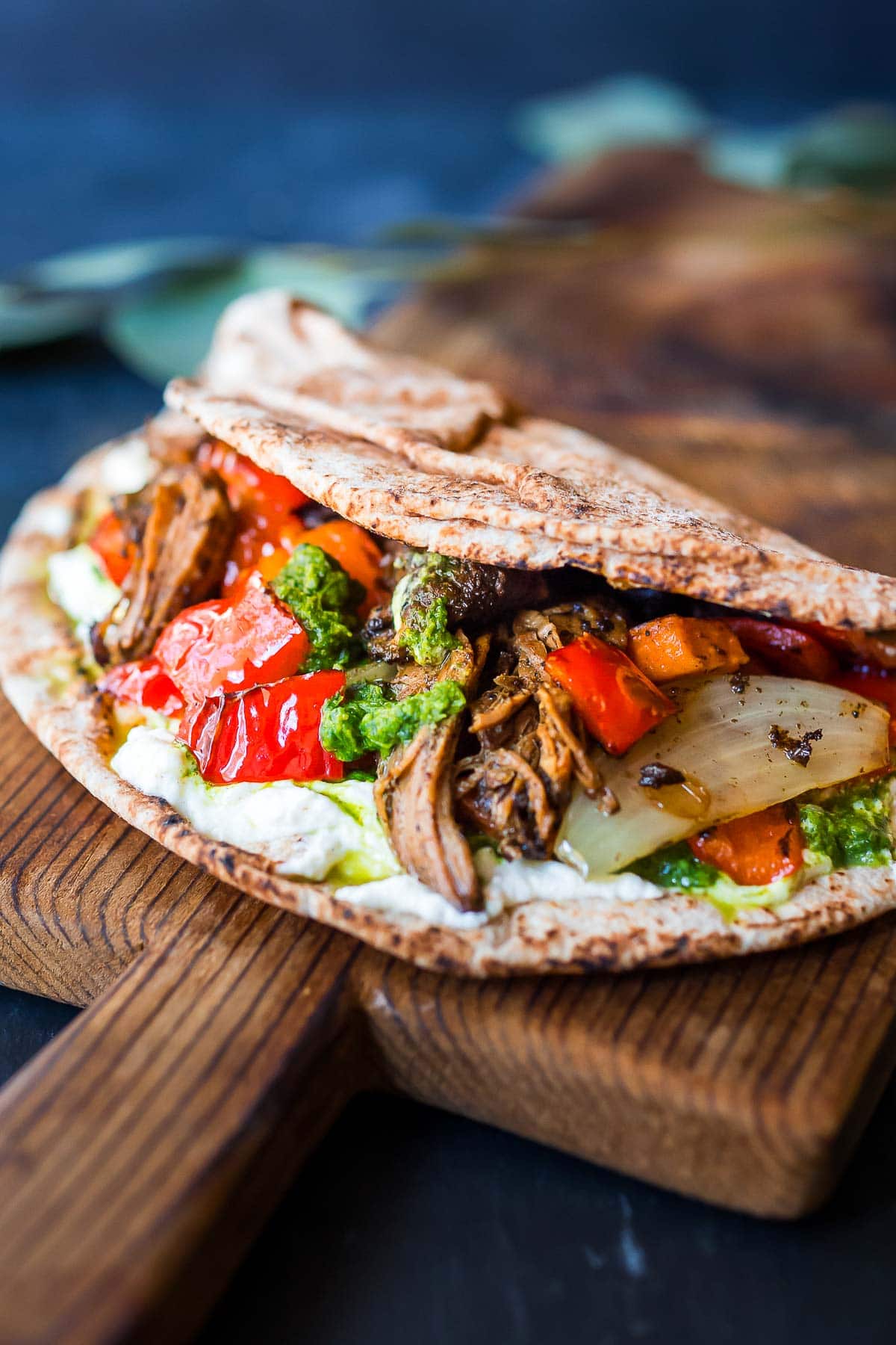 lamb shawarma wrap on a cutting board