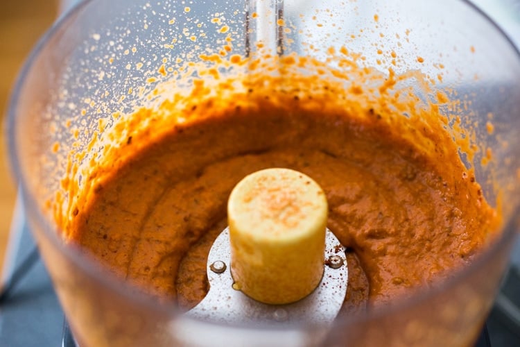 Blending the romesco sauce