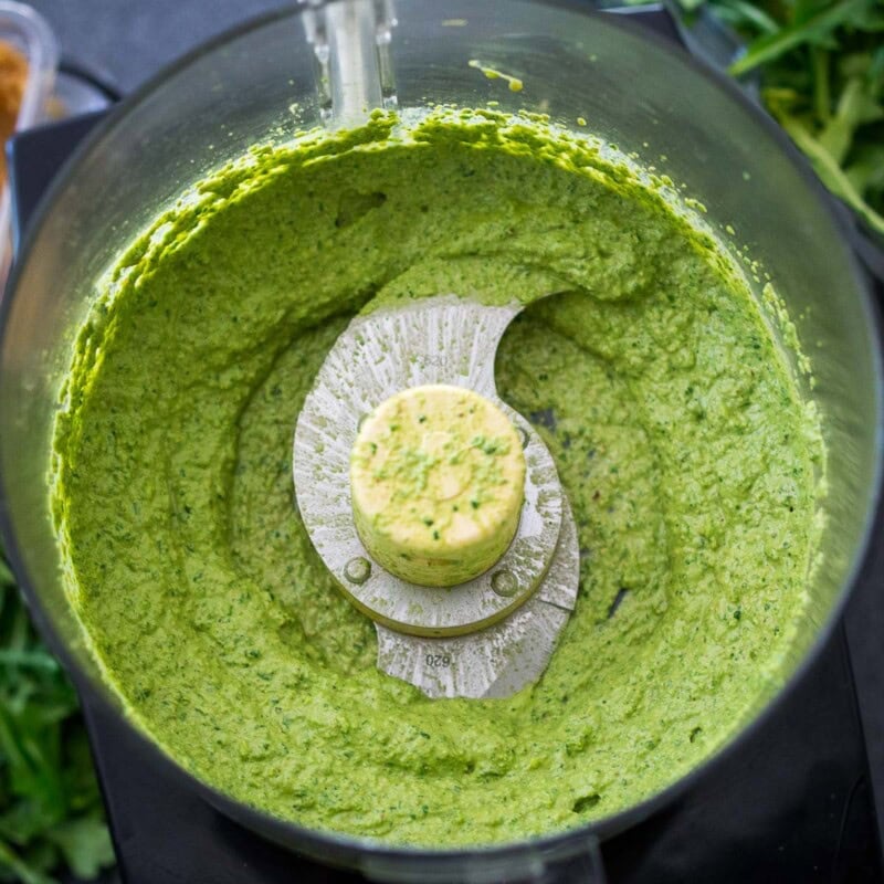 A delicious recipe for superfood Walnut Pesto! A tasty vegan walnut pesto recipe made with power greens, walnuts, garlic, miso paste and olive oil.  Vegan!