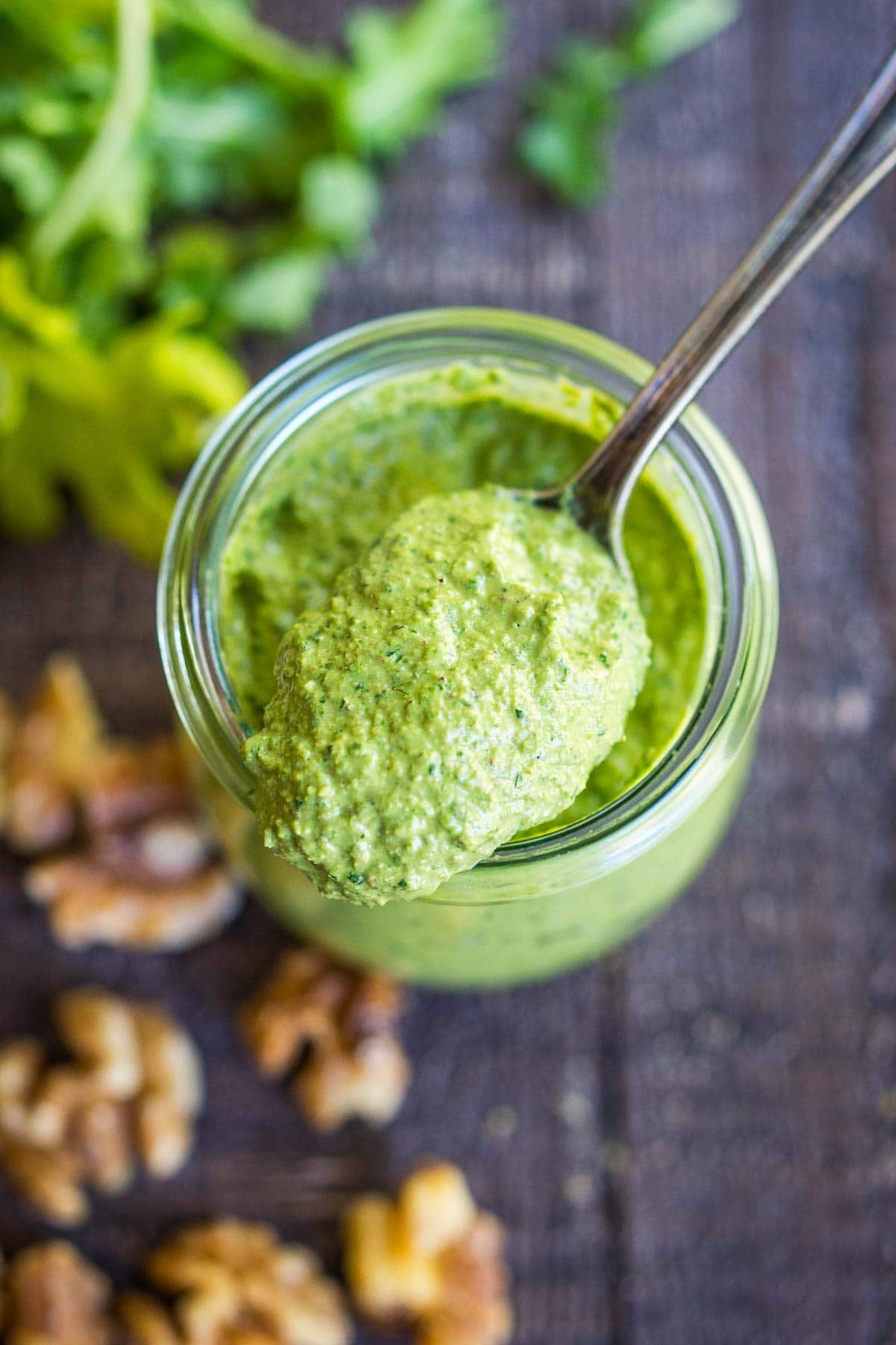 walnut pesto in a jar.