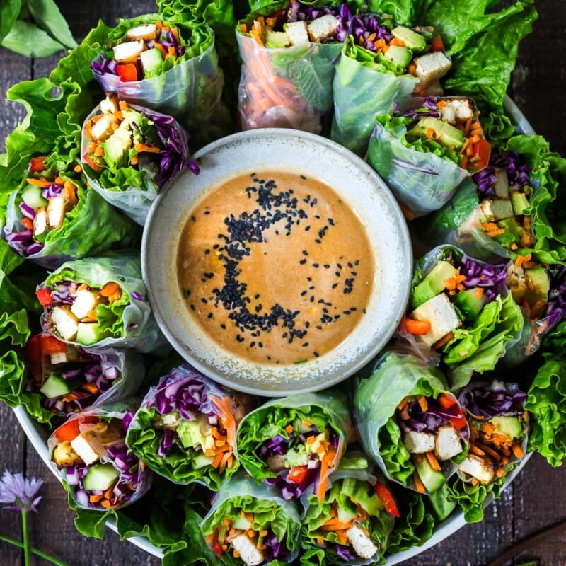 This Fresh Spring Roll recipe is easy to make and comes from our vegetarian restaurant! Served with our favorite homemade peanut sauce- a light, healthy, and delicious meal!