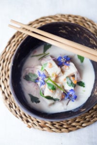A simple delicious recipe for Peruvian Ceviche made with fish, chilies, lime, a splash of coconut milk and a hint of ginger. Easy, healthy flavorful! #ceviche #peruvianceviche #lechedetigre