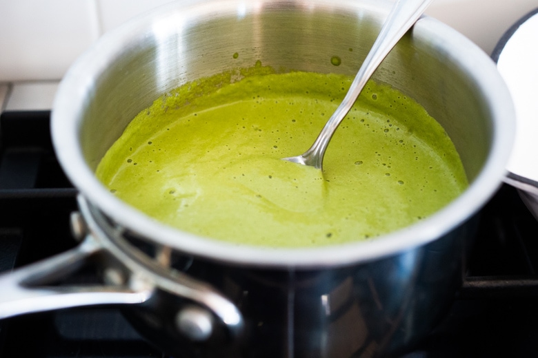 heating up the poblano sauce