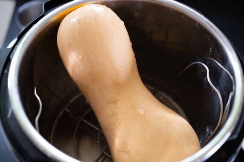 Cooking the butternut squash in an Instant Pot.