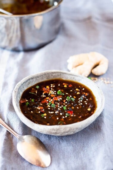 Here's an EASY recipe for Homemade Teriyaki Sauce that can be made in 15 minutes to use as a marinade, stirfry sauce or flavorful dipping sauce. You'll never buy bottled again!  Vegan and Gluten-free adaptable! 