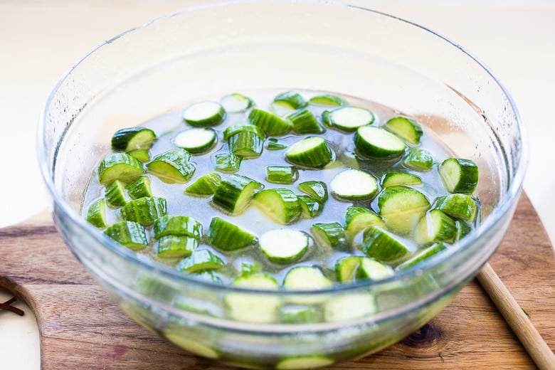 salting cucumbers in salt water