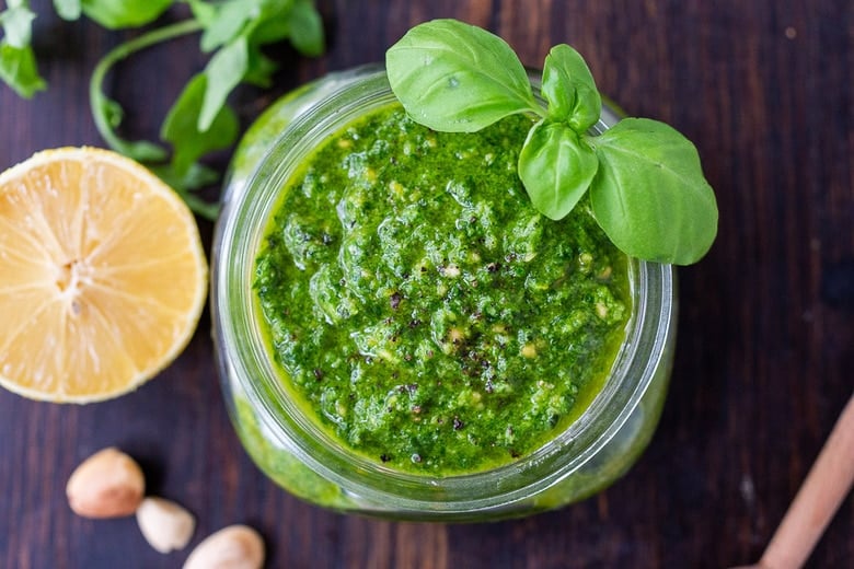 A delicious recipe for Arugula Pesto designed to enliven soups, stews, cassoulets, sandwiches and pasta dishes. It's vegan and made with almonds, basil and lemon zest adding a peppery brightness to dishes you are already making!