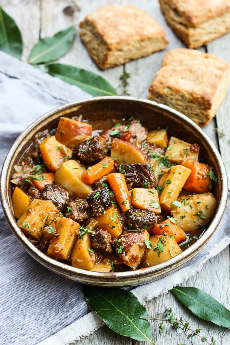 instant pot beef stew Get warm and cozy with this Instant Pot Beef Stew with Root Veggies- a hearty, comforting one-pot meal made in the pressure cooker, that is keto friendly, easy to make and full of depth and flavor. #beefstew #instantpotbeefstew #instantpot #bestbeefstew